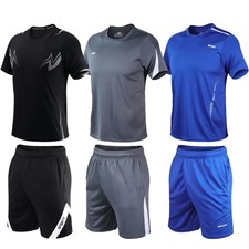 6PCS Gym Clothes Workout Shorts and Shirts for Men Black Blue Grey Running Dr...