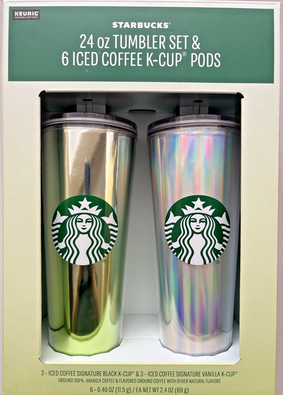 Starbucks Tumblers 2pk w/6 Iced Coffee K-Cup Pods NEW