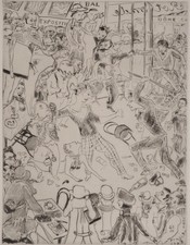 Léonard Tsuguharu FOUJITA : Le café de la Rotonde, Gravure originale signée