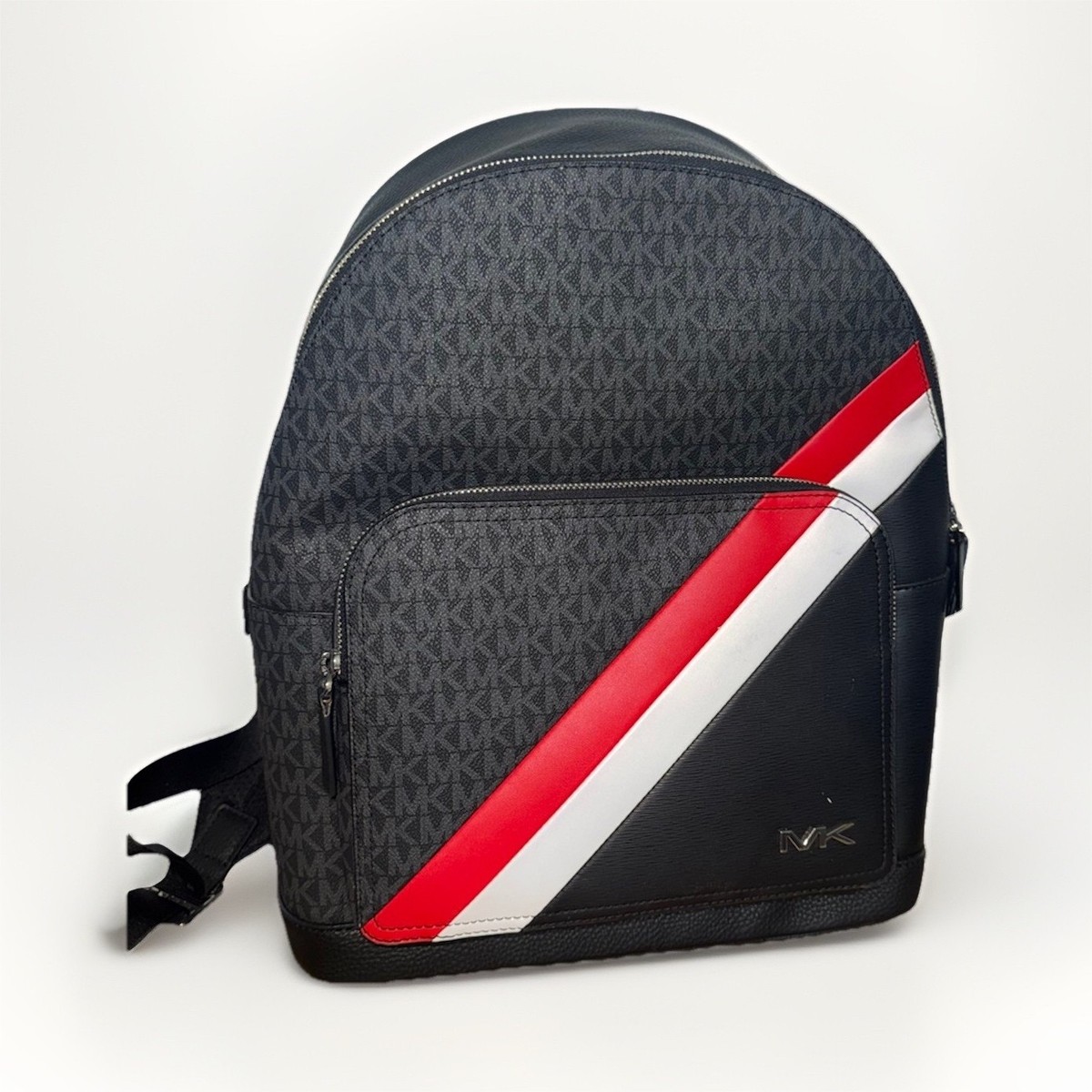 Michael Kors Logo Stripe Black Red White Backpack Adjustable Strap