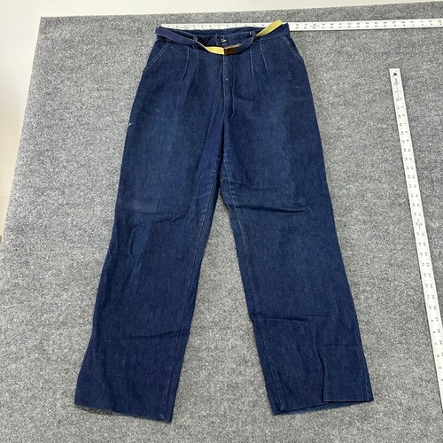 Vintage Denim Pants Womens Size 14 Blue High Waisted Pleated Belted