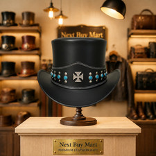 Black Steampunk Top Hat Gothic Victorian Leather Hat Cosplay Costume Mad hatter