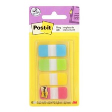 Post-it Sticky Tabs, 0.625 in x 1.5 in., 4 Pads of Book Tabs in Assorted Colors