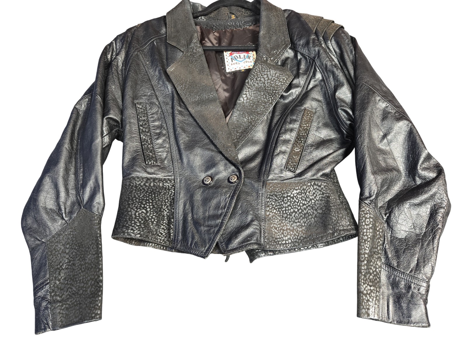 Vintage Adler Jacket Womens Medium Genuine Leather Animal Print Belted Moto 80s