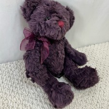 Russ Berrie Bearberry Bear Plush Purple Stuffed Animal 6" Seated Bow Vintage