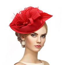 Kentucky Fascinators Hats for Women - Vintage Tea Party Outfit Headband Red