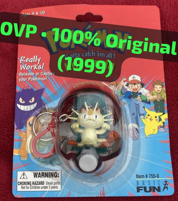 Basic Fun Pokemon 1999 Mauzi Meowth im Pokeball Schlüsselanhänger OVP Vintage