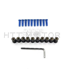 10pcs Motorcycle Windshield Windscreen Bolt Kit Well Nuts Bolts Washer Blue