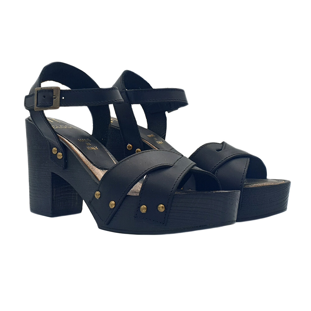 Sandals Women's Black Leather Bands Crossed Handmade - MY140 NERO-image