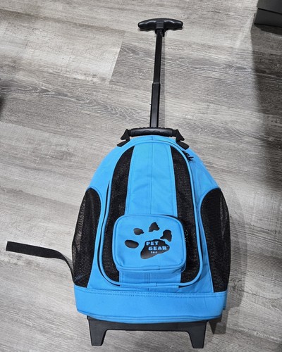 Pet Gear Blue/Black Backpack Rolling Tote Carrier for Small Dog or Cat  