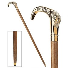 Vintage Style Solid Brass Lion Head Handle Wooden Walking Stick Shaft Cane Gift