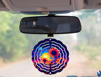 Artistic Neon Sunflower Field with Sunset 3inch Wind Spinner Birthday Christmas