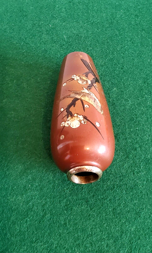 Antike Japan kupfer Vase handgeschnitzt Blumen Vogel muster Teilweise versilbert - Bild 7 von 8