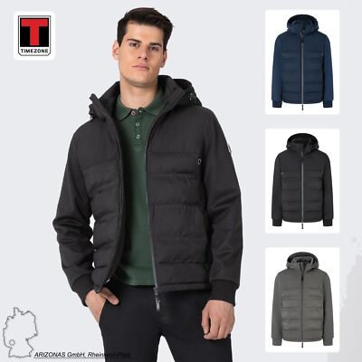 TIMEZONE Herren Jacke wasserfest abnehmbare Kapuze Daunen-Optik ultraleicht