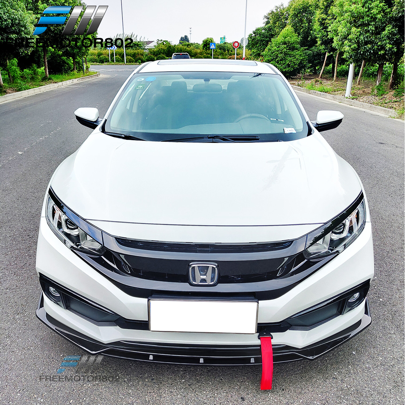 Fits 19-21 Honda Civic Front Bumper Lip Spoiler Gloss Black IKON V3 Style 2PC