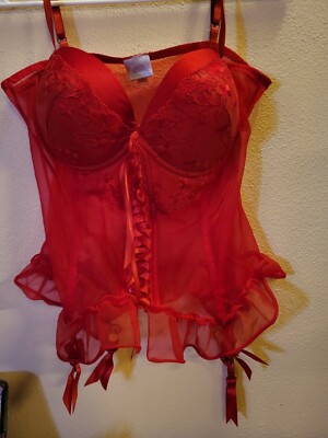 Etonne by Sarah Richards Red Sheer Lace Up Corset Top XL