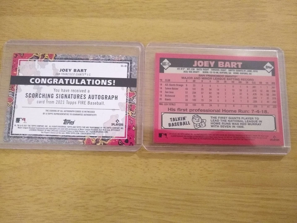 2021 Topps Fire Joey Bart Scorching Signatures Autograph RC #SS-JB /199 Giants - Image 2 of 2