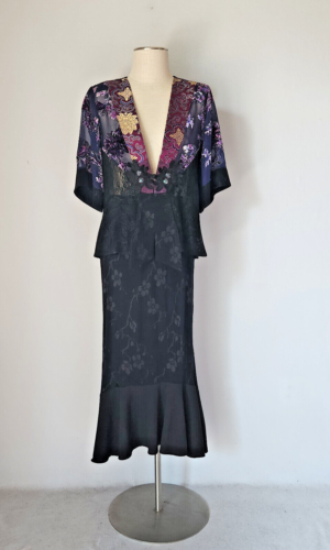 Spencer Alexis Asian Floral Mixed Fabric Kimono Jacket Midi Mermaid Skirt Sz.S