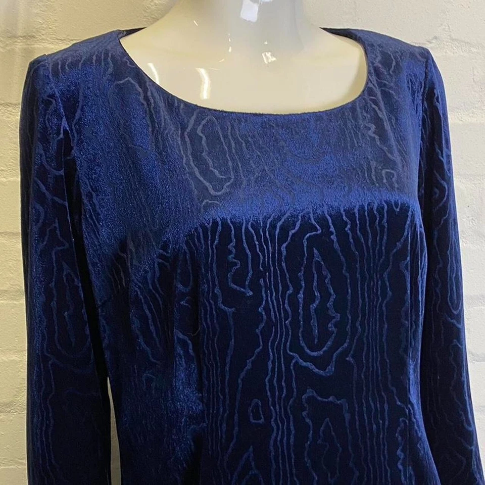 Vintage 90's Bleu Marine Velours Robe Maxi 12-14 Maxi Whimsygoth Gothique Rétro - Photo 3/4