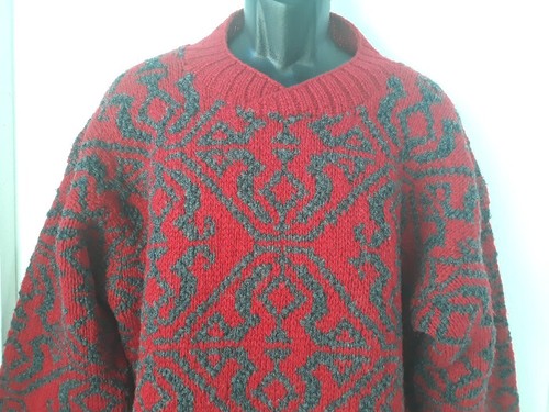 Club Room Hand Knitted Wool Sweater Mens Large Red Gray Thick Christmas - Picture 4 of 11