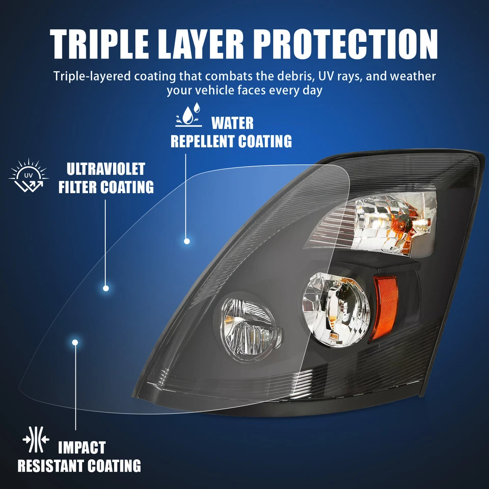 For Volvo VNL 2004-2018 Truck Black LED Headlights Headlamps Left+Right - Image 3 of 4