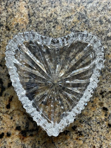 Waterford Vintage Crystal Heart Shape Candy Trinket Dish 4" Signed