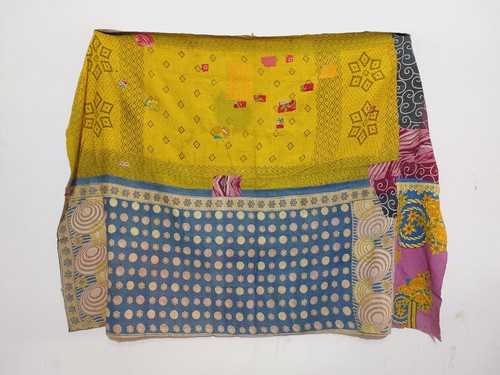 Indian Vintage Kantha Quilt Heavy Antique Handmade Coverlet Throw Blanket - Picture 2 of 3
