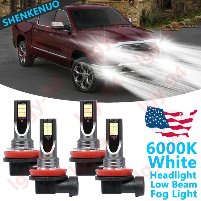 For RAM 1500 20192020 4X 6000K White H11 LED Headlight Low Beam