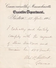 1866 Massachusetts Exec Department memo signed by Alexander Hamilton Bullock