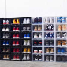 12 Clear Shoe Boxes Magnetic Drop Front Sneaker Rack Storage Organizer Stackable