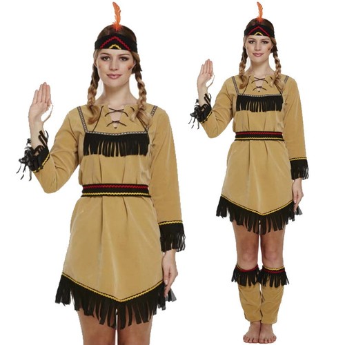Ladies Womans Red Indian Squaw Deluxe Adult Fancy Dress Costume UK Size 1014 eBay