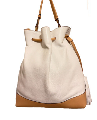 White Alberta Di Canio pebbled leather shoulder hobo bag drawstring tassel Italy
