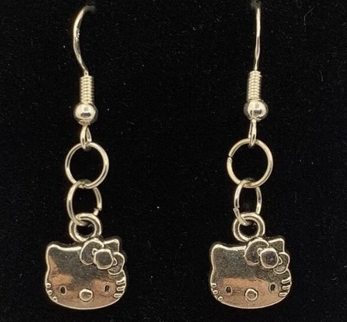 Small Silver Hello Kitty Drop Dangle Earrings!!