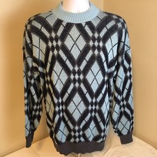 Vtg 90s Unbranded Mens Crewneck Sweater Large USA Made Geometric Blue Gray Black