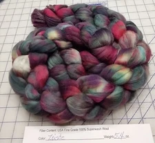 Superwash Fine Wool Top Roving Spinning Handpainted Dyed USA Zoisite