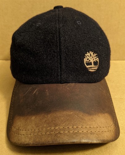 Vtg Timberland Wool Genuine Leather Brim Hat Made In USA Strap Back Cap Brown