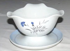 Bing & Grondahl Cornflower Gravy Boat Sauce Server with attached Underplate