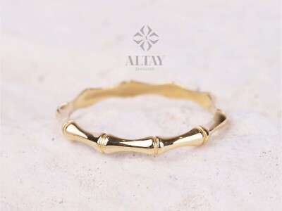 14K Gold Bamboo Ring, Tiny Gold Bone Ring, Bamboo Band, Tiny Dainty Gold