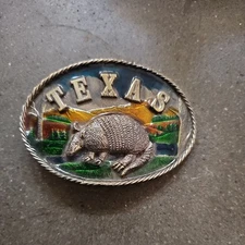 Texas Armadillo Enamel Brass Belt Buckle #469 The Great American Buckle Co 1980