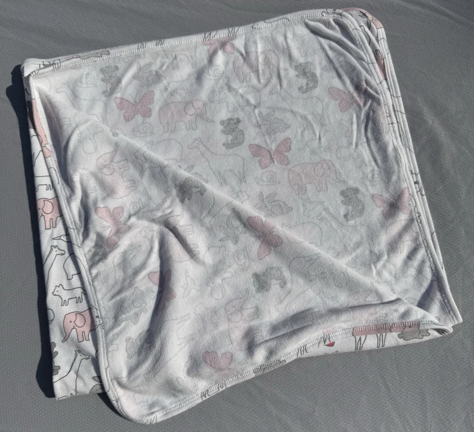 Manta Carters Rosa Blanco Gris Animal Bebé Selva Mariposa Elefante Zoo Bunny Foto 2 de 4