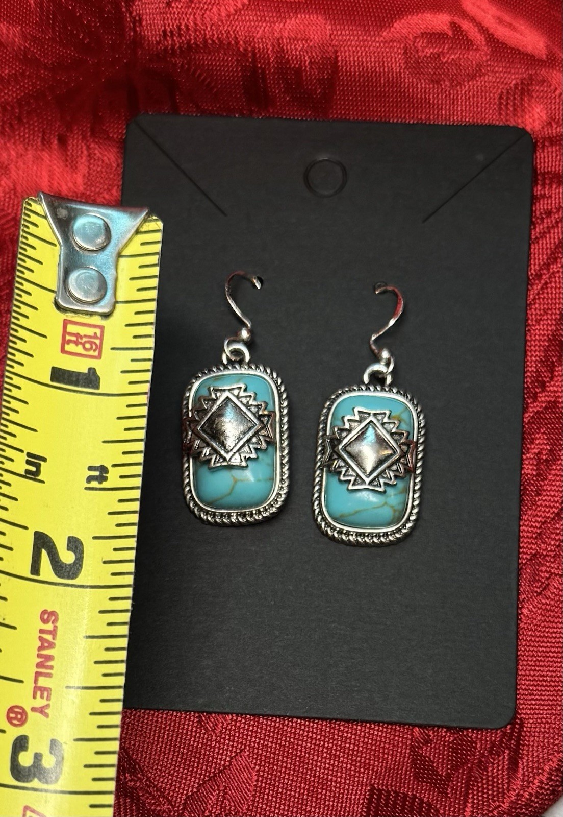 Southwestern Turquoise Rectangle Dangle Earrings … - image 5