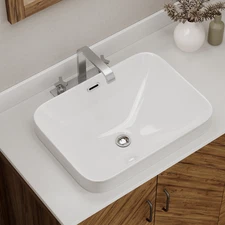 Los Flexi 18"x13" White Ceramic Semi Recessed Bathroom Sink with Overflow