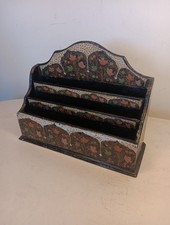 Vintage Kashmiri Hand Painted Papier Mache Desktop Letter Rack/Photo Frame/Pens