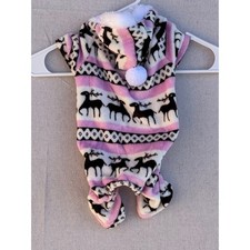 Pink Reindeer Fair Isle Fleece Pet Pajamas Hooded Holiday Dog Outfit Small