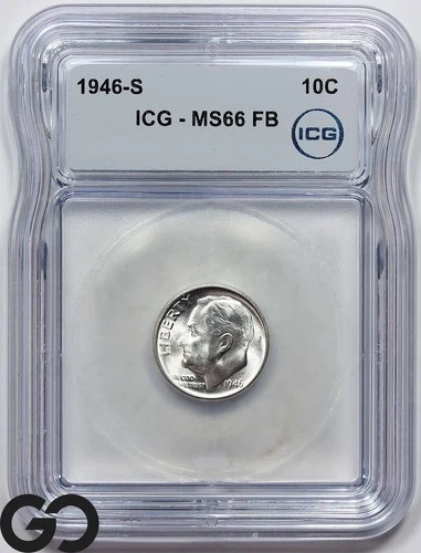 1946-S Roosevelt Dime ICG MS 66 FB ** Full Bands, Blast White!