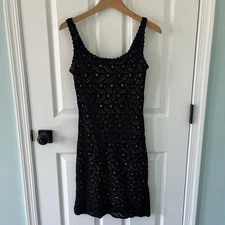 Vintage Laundry by Shelli Segal Black Crocheted Tank Dress Size S Y2K 2000s