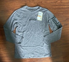 Timberland Boys Long Sleeve Gray Logo T-Shirt Regular Fit Size 8
