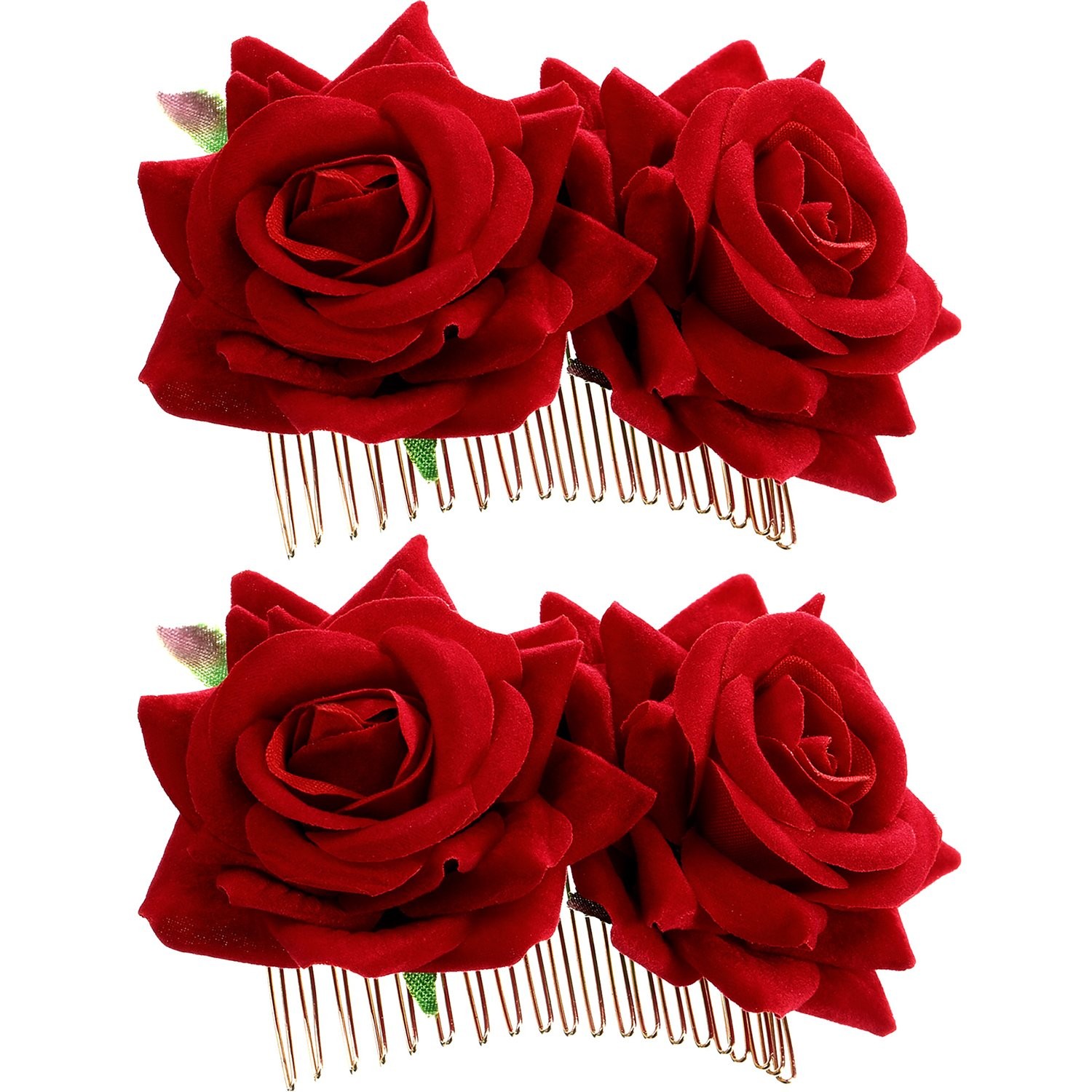 Pinzas y peines de pelo rosa para flamenco, día de muertos, boda, fiesta (rojo)