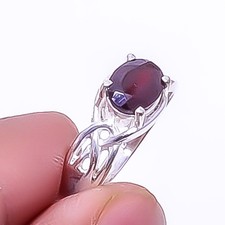 Ruby Simulated 925 Sterling Silver Handmade Solitaire Ring s.7 R7-45