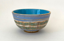Vintage Italian Pottery Twin-Handled Footed Bowl, Orange Glaze with Embossed Oval Pattern — listing 4